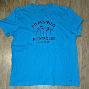 Life Is Good Men's Turquoise 'Diversified Portfolio' Golf Graphic Tee Size Xl